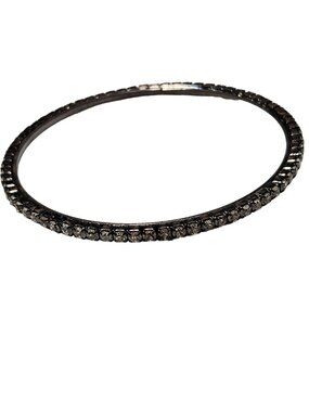 Vintage Rhinestone Bangle Bracelet  Silver Tone Classic Minimalist Jewelry Women